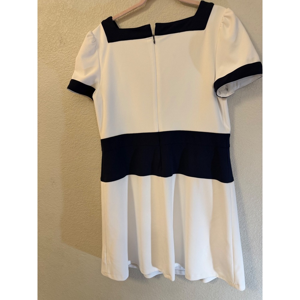 DKNY Fit & Flare Dress Size 14 Ivory Navy Colorblock Zip Front ShortSleevederby - Picture 3 of 8
